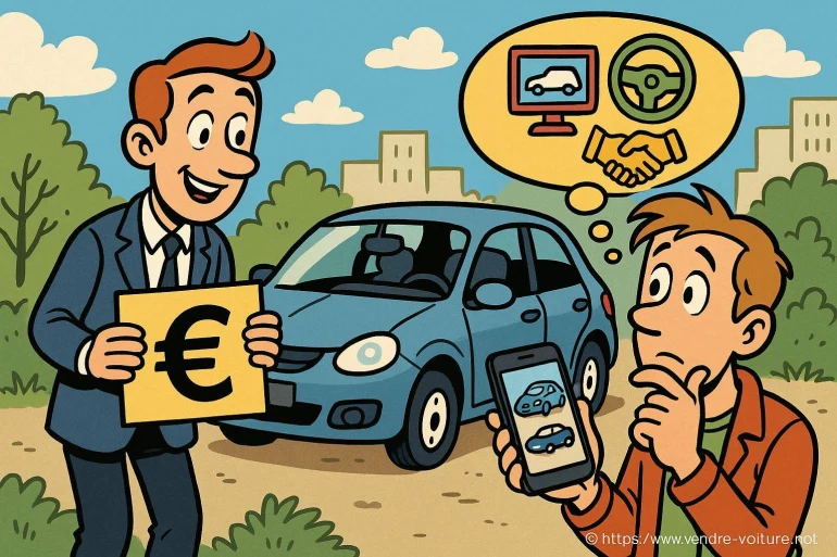 Homme vendant une voiture avec offre en euros