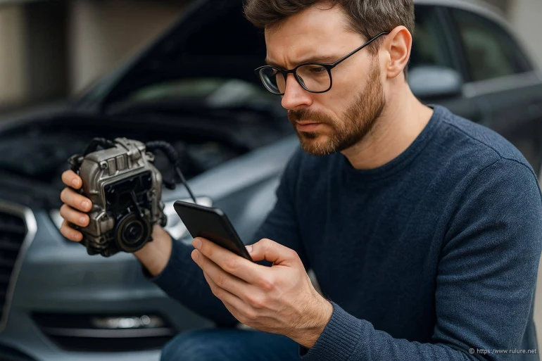 Homme réparant une pièce automobile