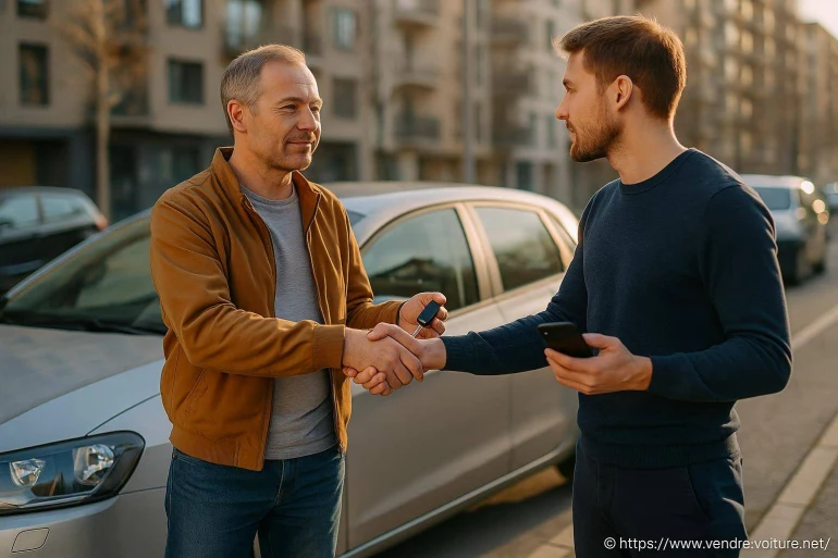 Deux hommes échangeant clés voiture