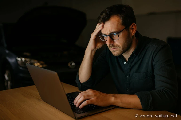 Homme concentré devant ordinateur portable