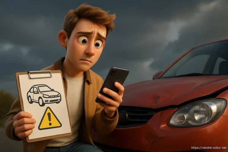 Homme stressé après accident voiture