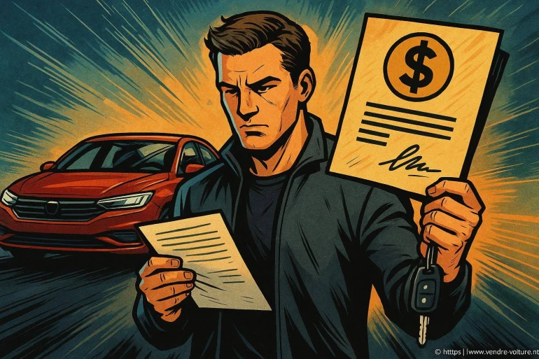 Homme examinant contrat achat voiture