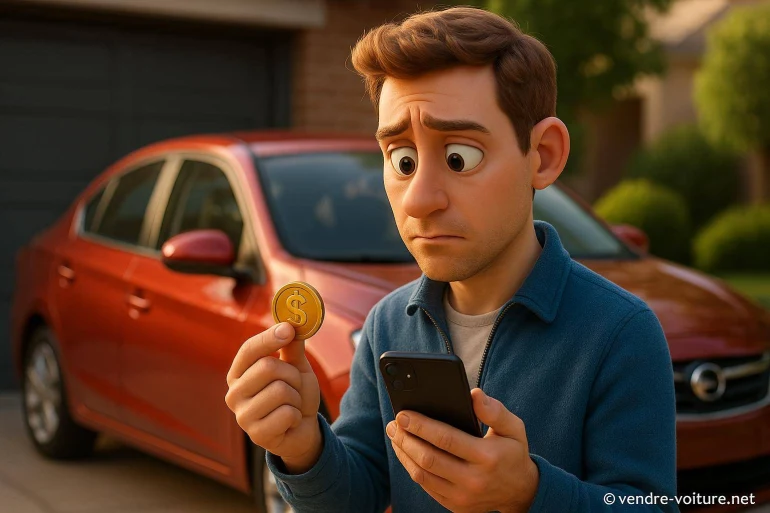 Homme inquiet tenant pièce et smartphone