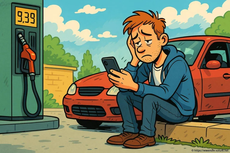 Homme triste devant pompe essence prix élevé