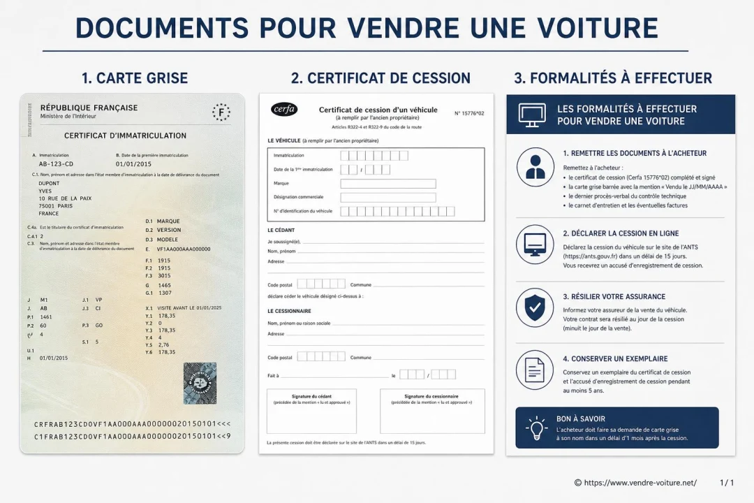 Documents pour vendre une voiture : carte grise, cession et formalités