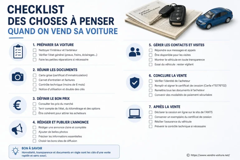 Checklist avant de vendre sa voiture : documents, photos et vérifications