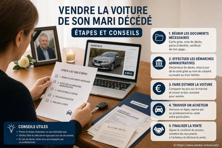 Vendre la voiture de son mari décédé : étapes et conseils