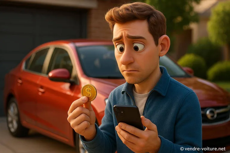 Homme inquiet tenant pièce et smartphone