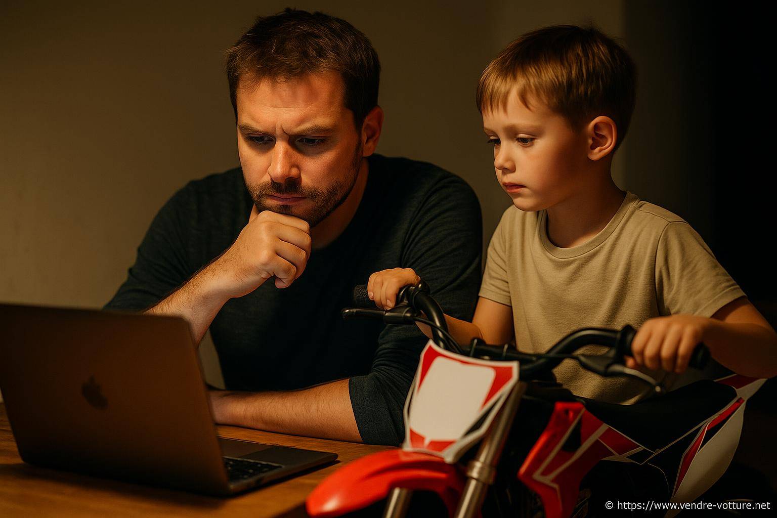 Père et fils concentrés sur un ordinateur
