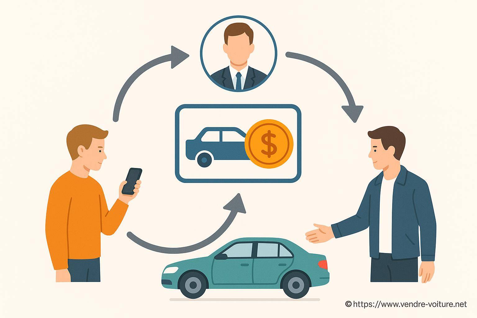 Illustration processus vente voiture entre particuliers