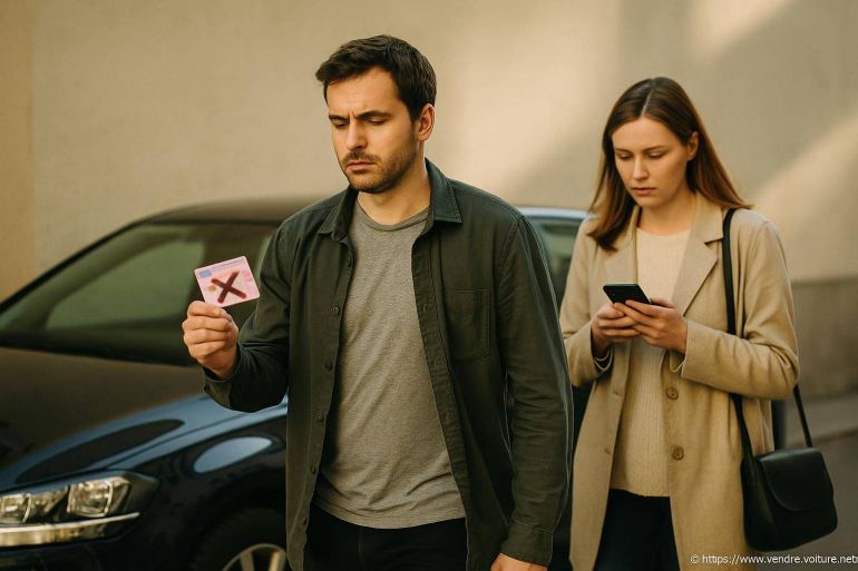 Homme déçu tenant permis annulé
