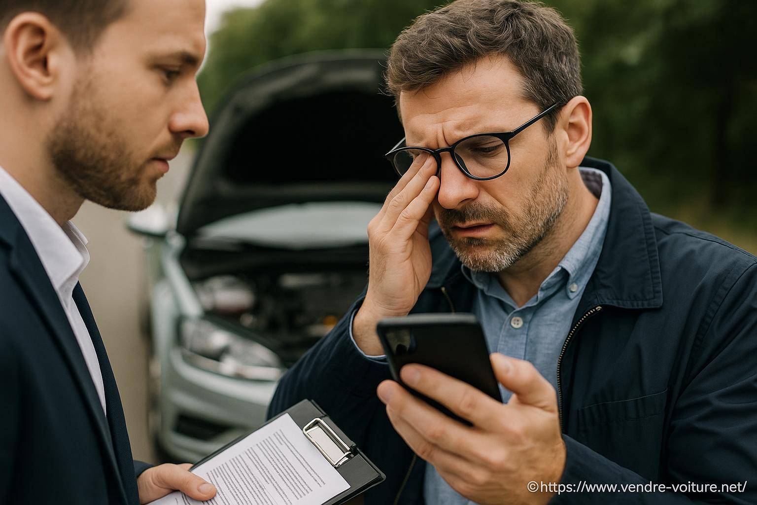 hommes discutant panne voiture