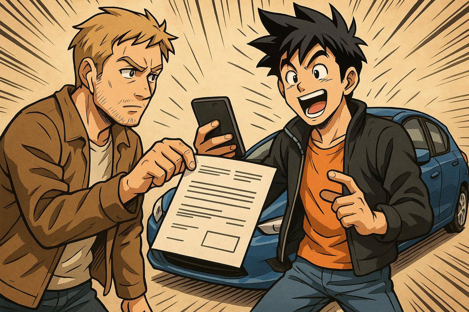 transaction achat voiture entre deux hommes
