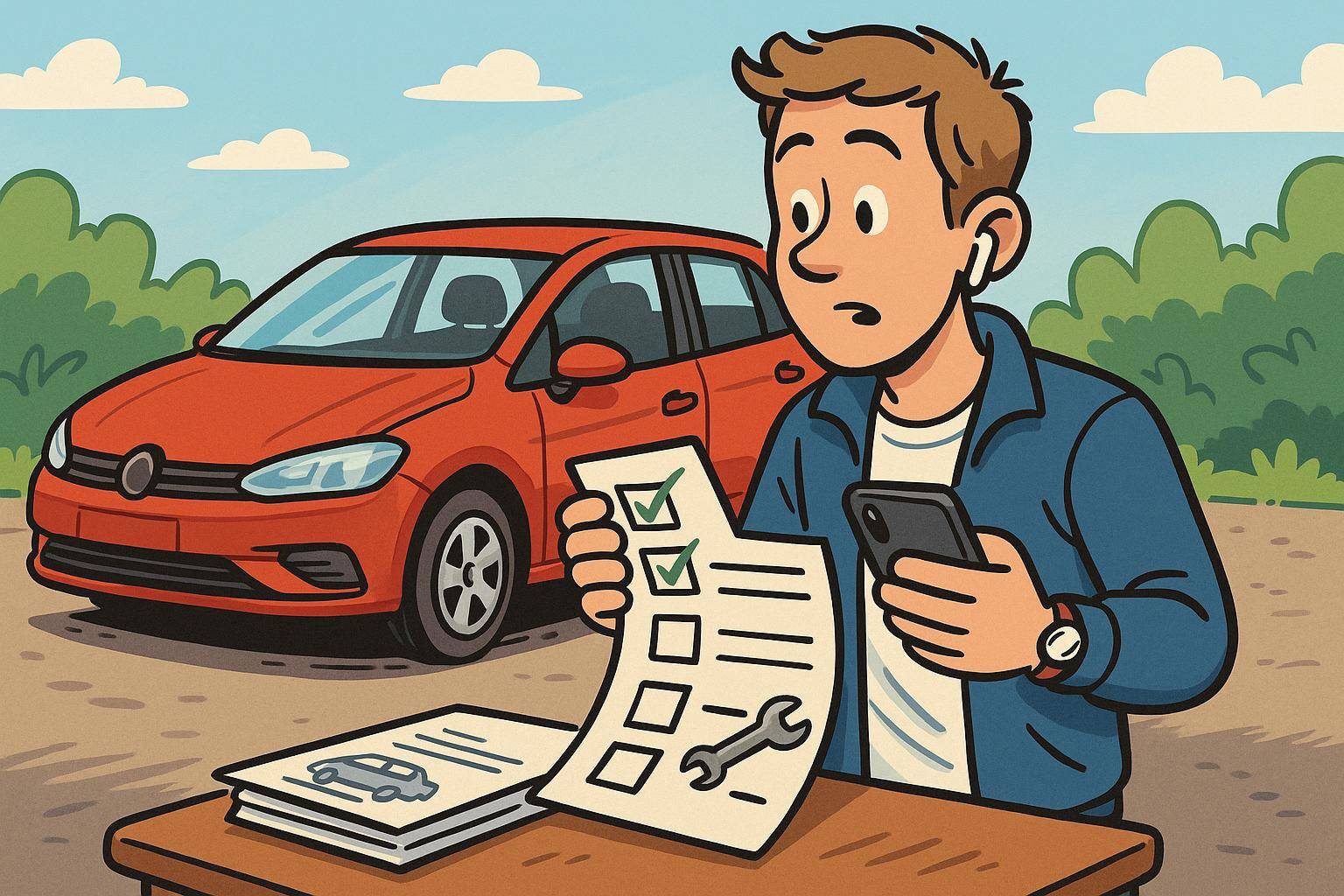 Homme vérifiant checklist entretien voiture