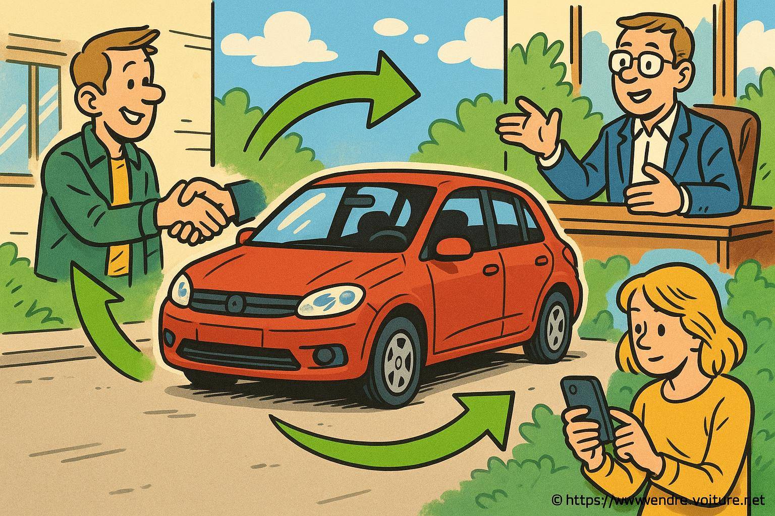 Illustration processus vente voiture entre particuliers