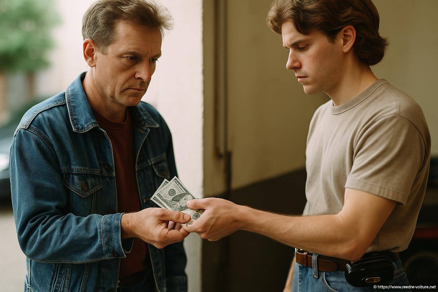 Transaction dargent entre deux hommes sérieux