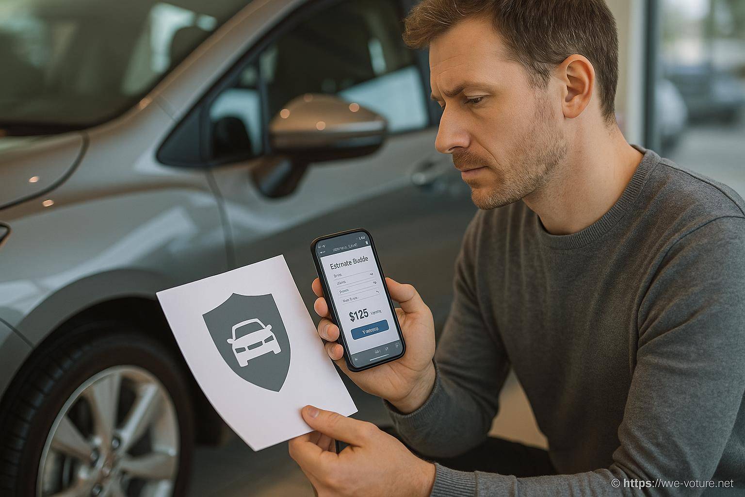 Homme comparant devis assurance auto sur smartphone