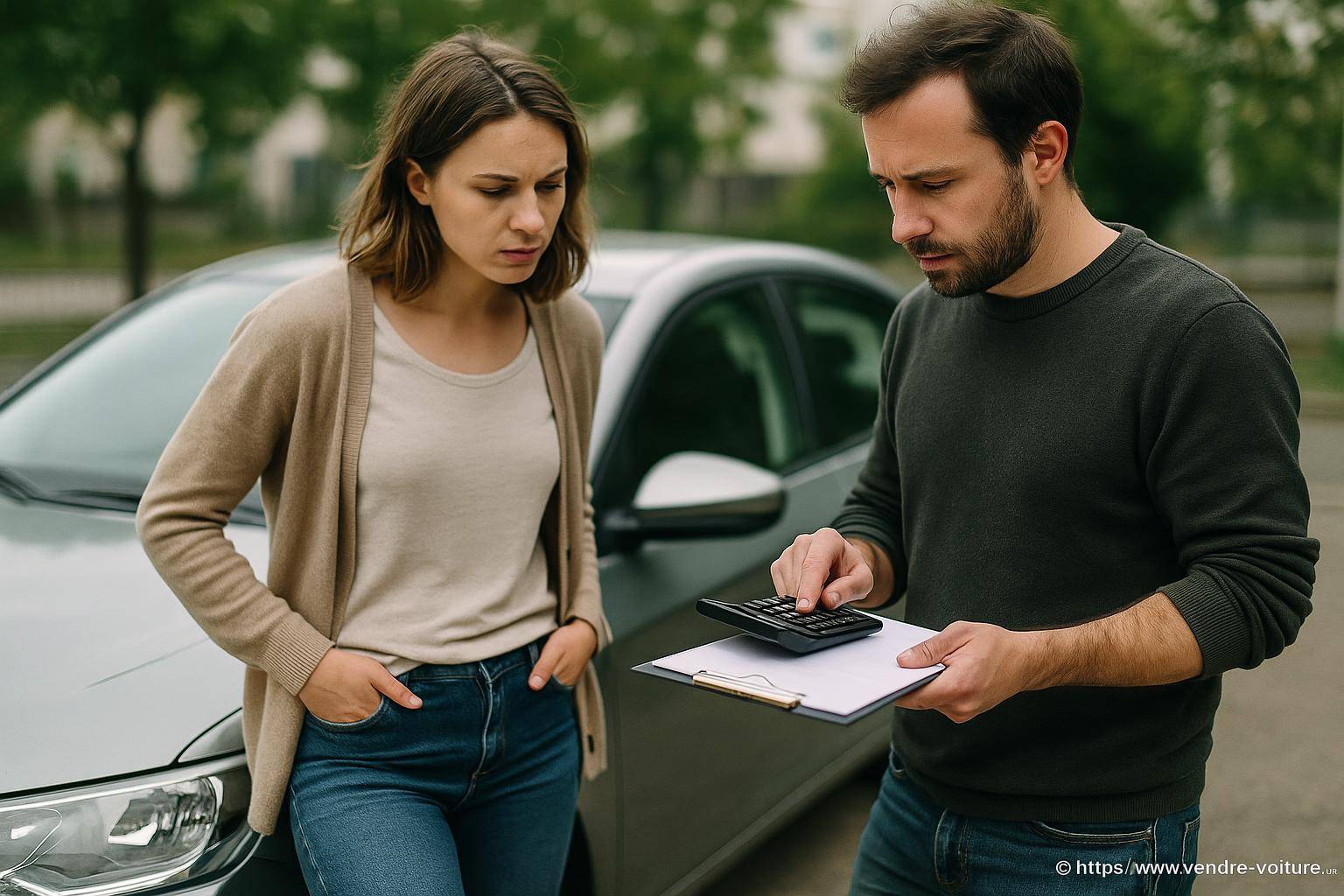 Couple calculant frais voiture accidentée