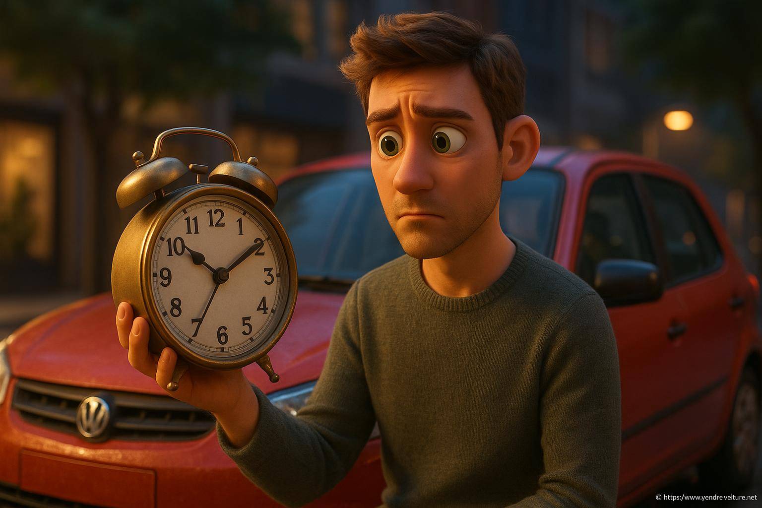 Homme triste tenant une horloge ancienne