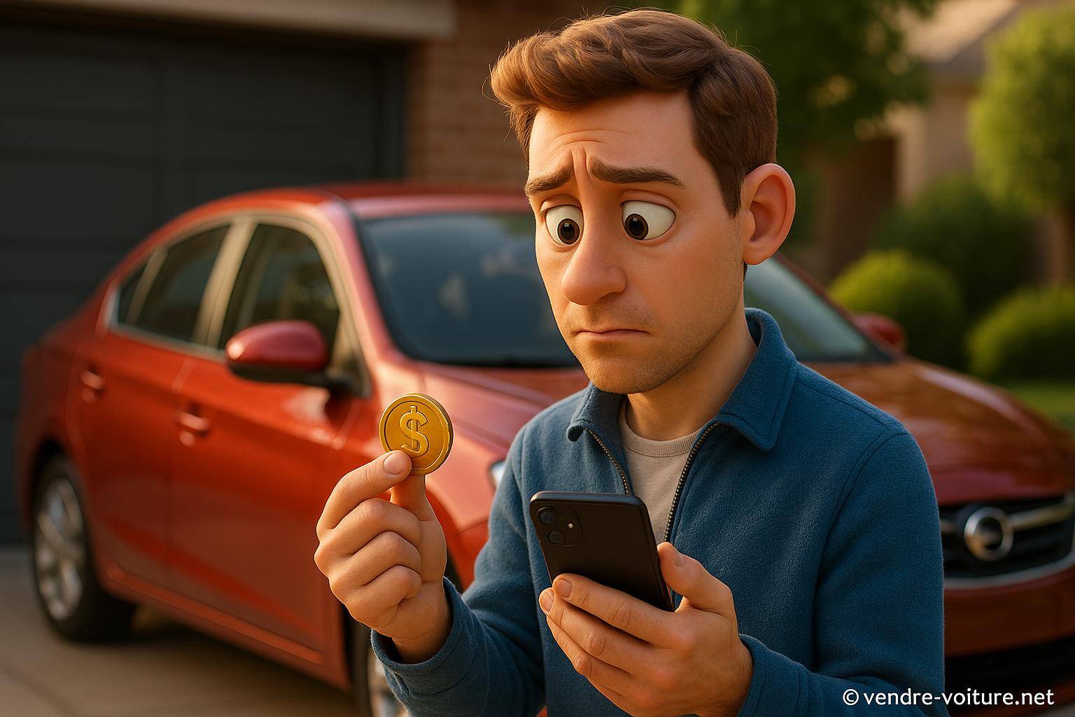 Homme inquiet tenant pièce et smartphone